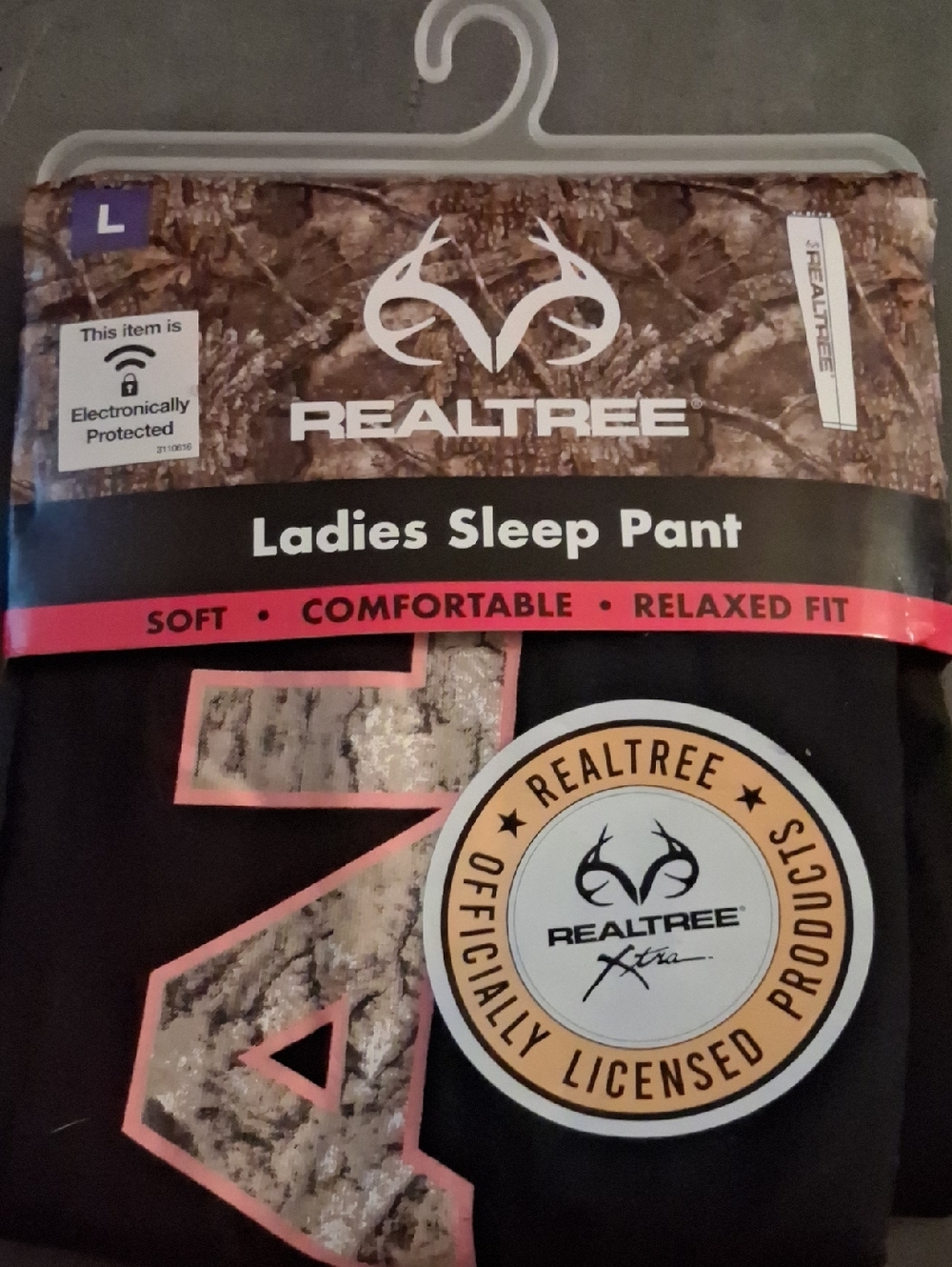 Realtree Ladies Sleep Pant in Black with Pink Accent